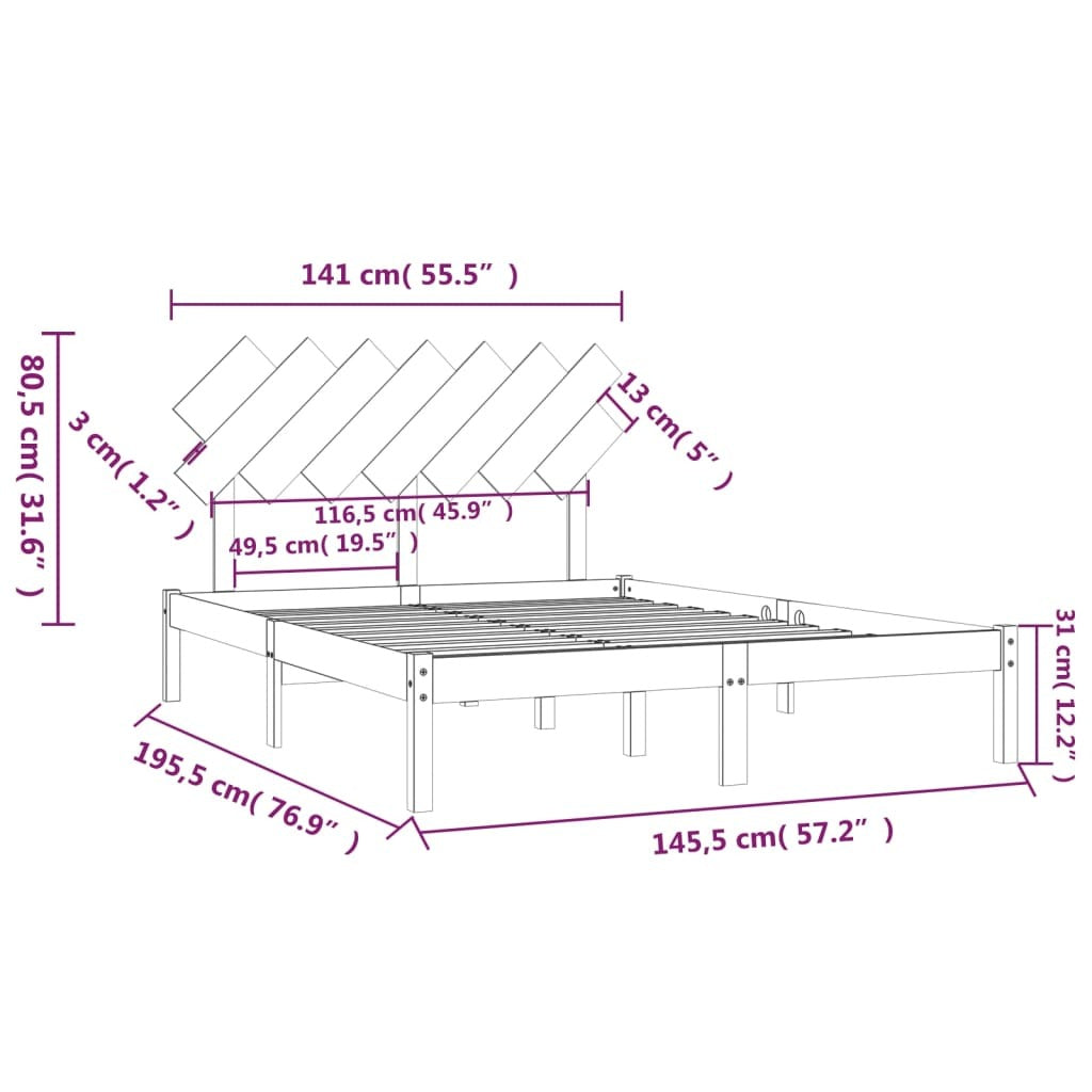 Bed Frame Black 140x190 cm Solid Wood