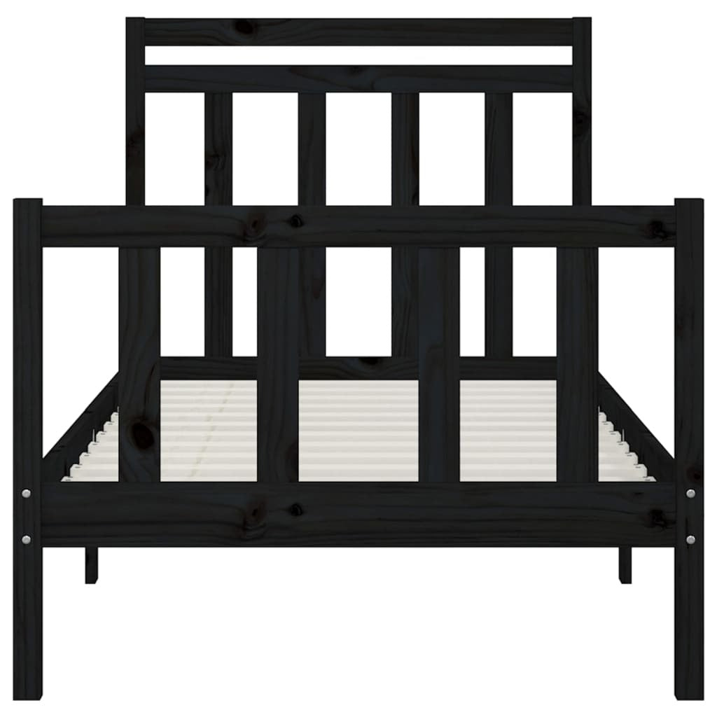 Bed Frame without Mattress Black Solid Wood Pine 100x200 cm