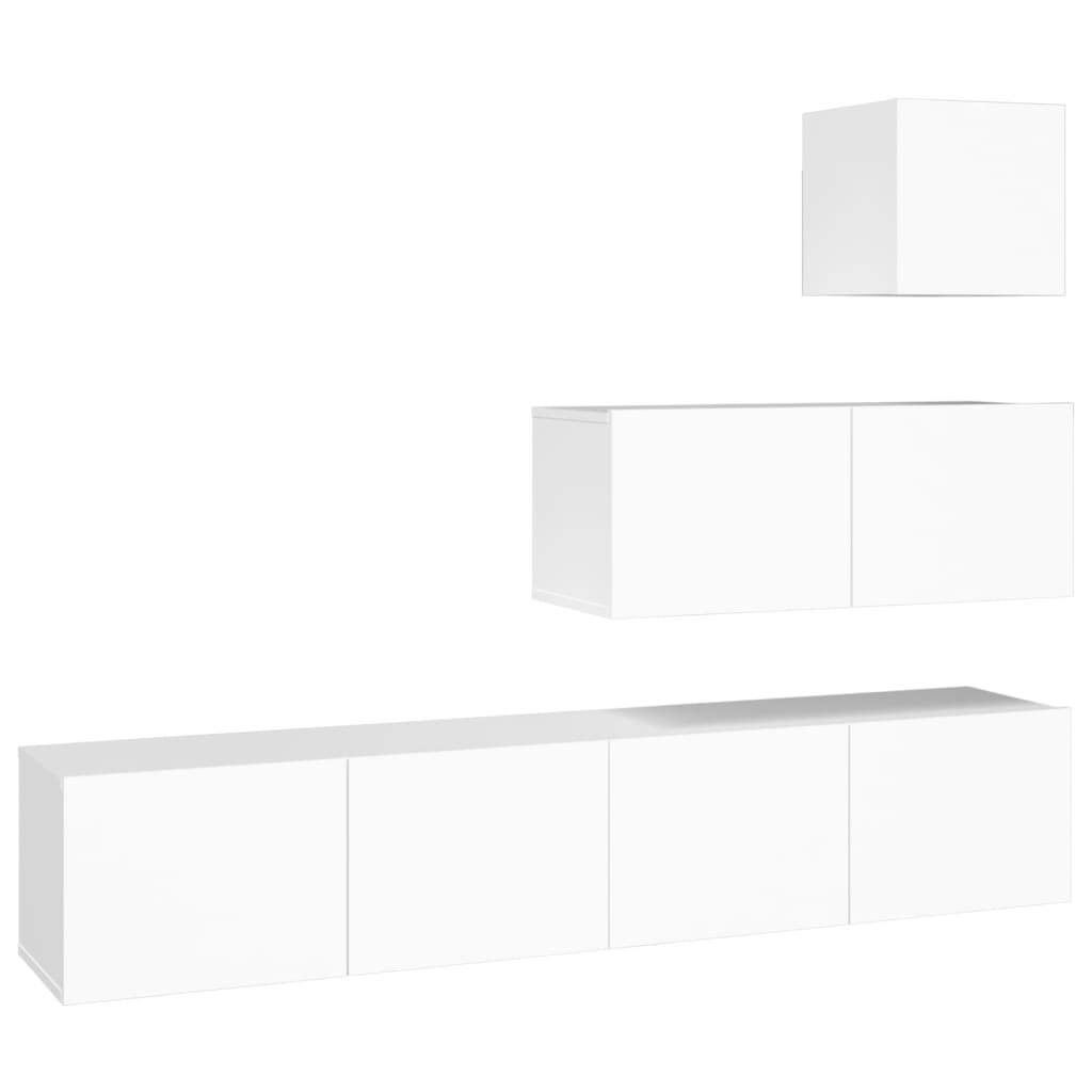 4 Piece TV Cabinet Set White Engineered Wood