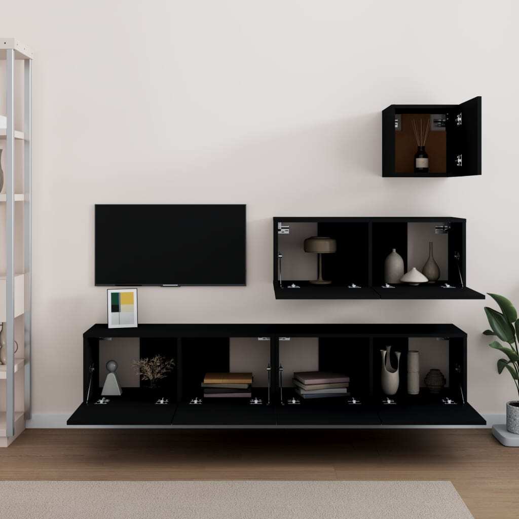 4 Piece TV Cabinet Set Black Engineered Wood