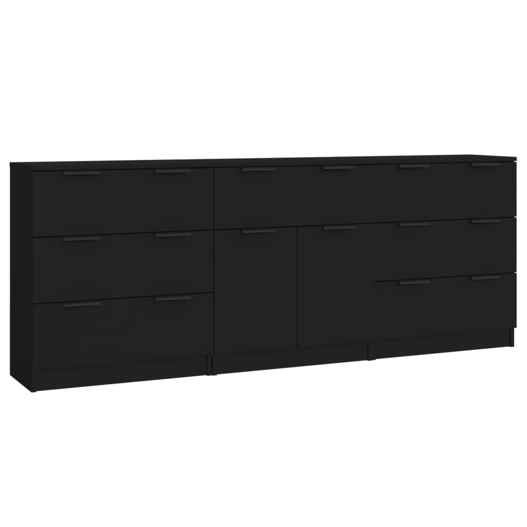 3 Piece Sideboards Black Engineered Wood