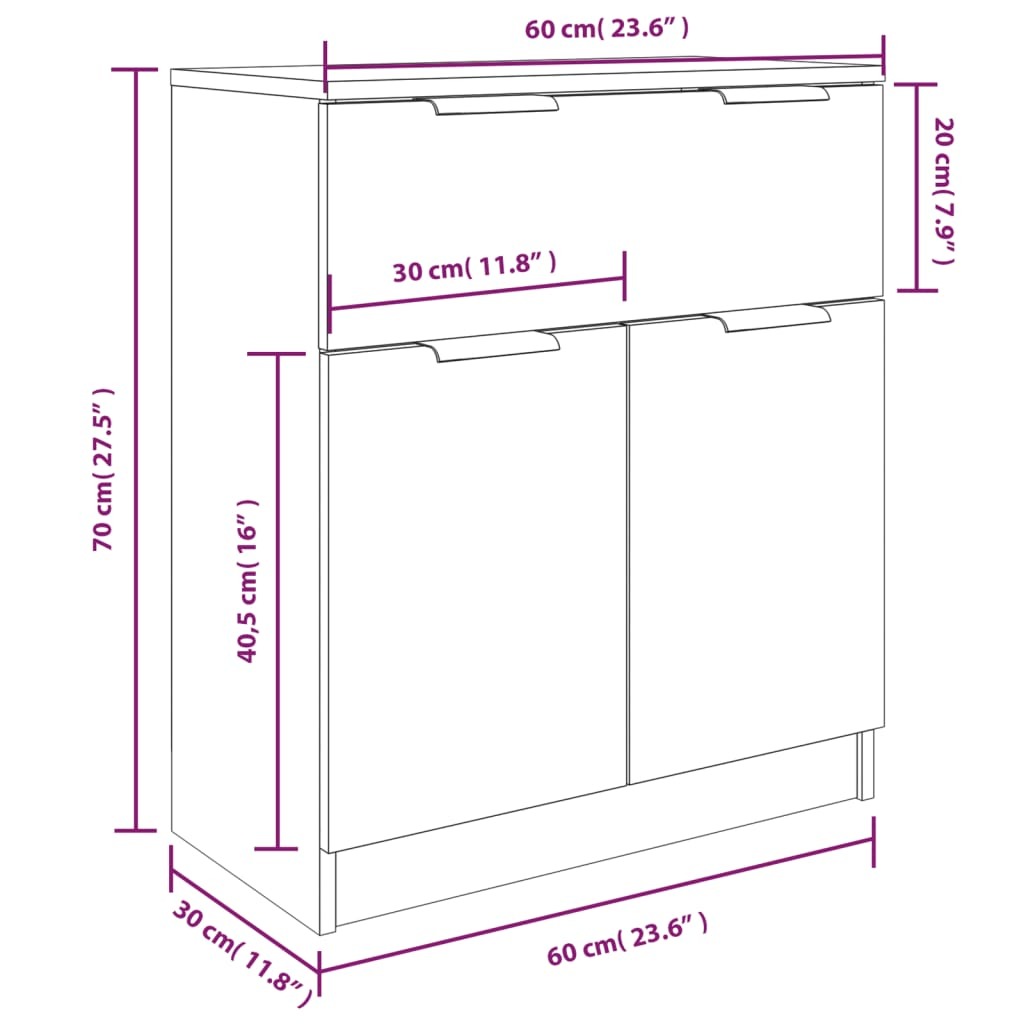 3 Piece Sideboards Black Engineered Wood