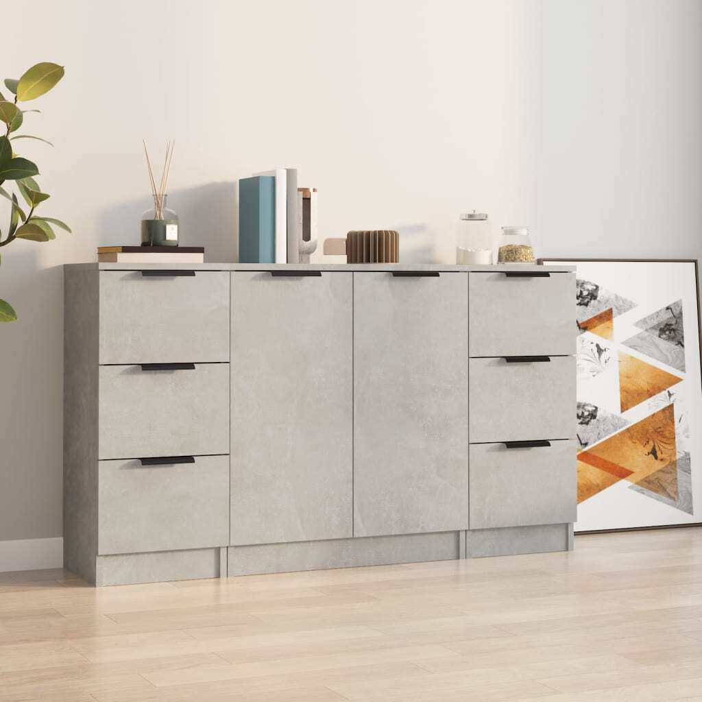 Sideboards 3 pcs Concrete Grey Engineered Wood