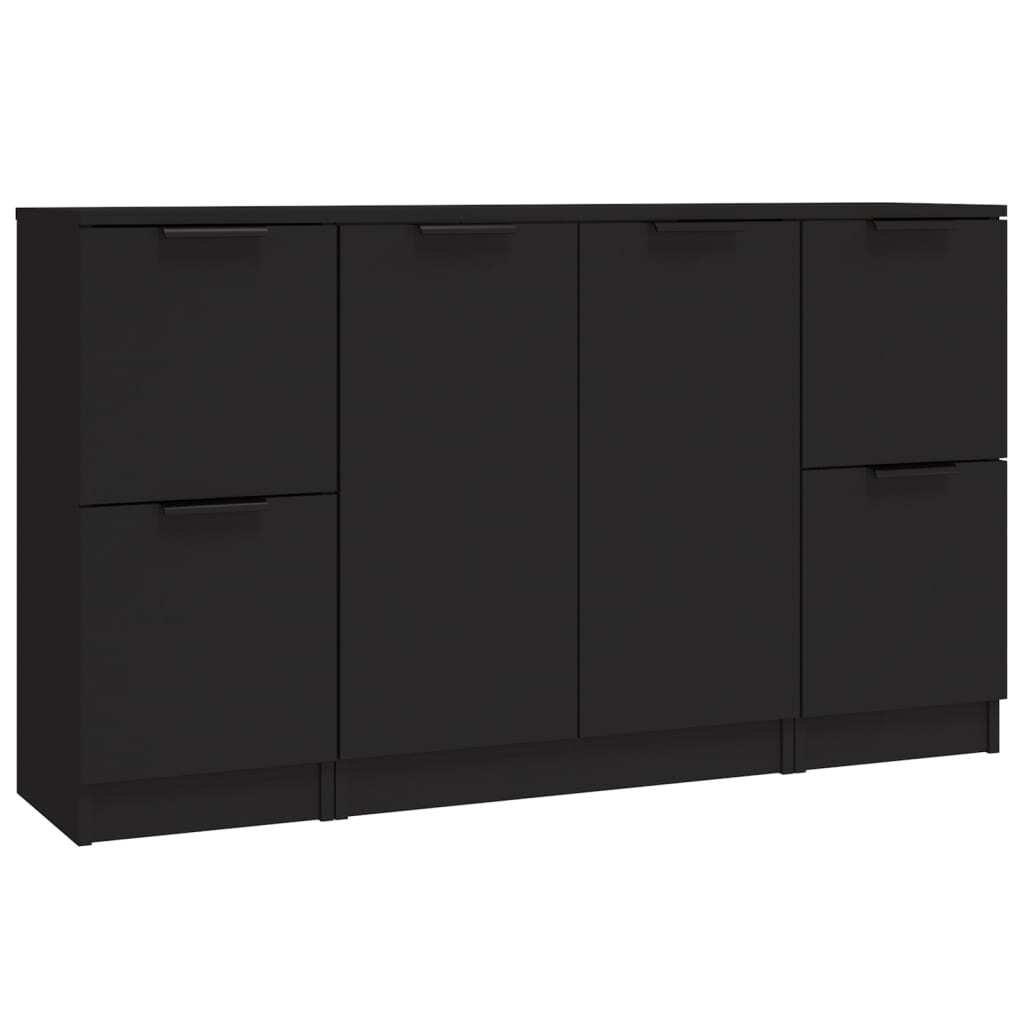 Sideboards 3 pcs Black Engineered Wood