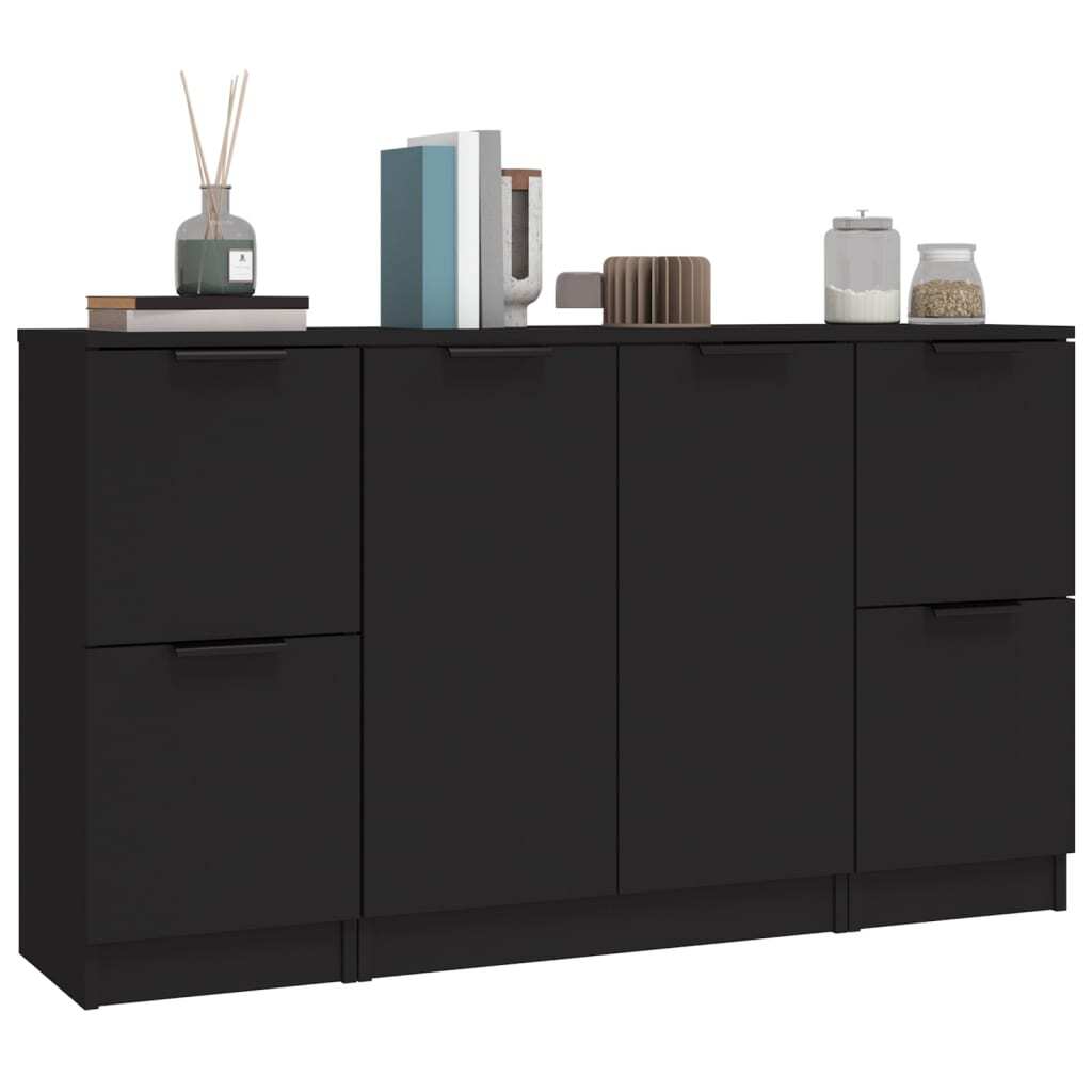 Sideboards 3 pcs Black Engineered Wood