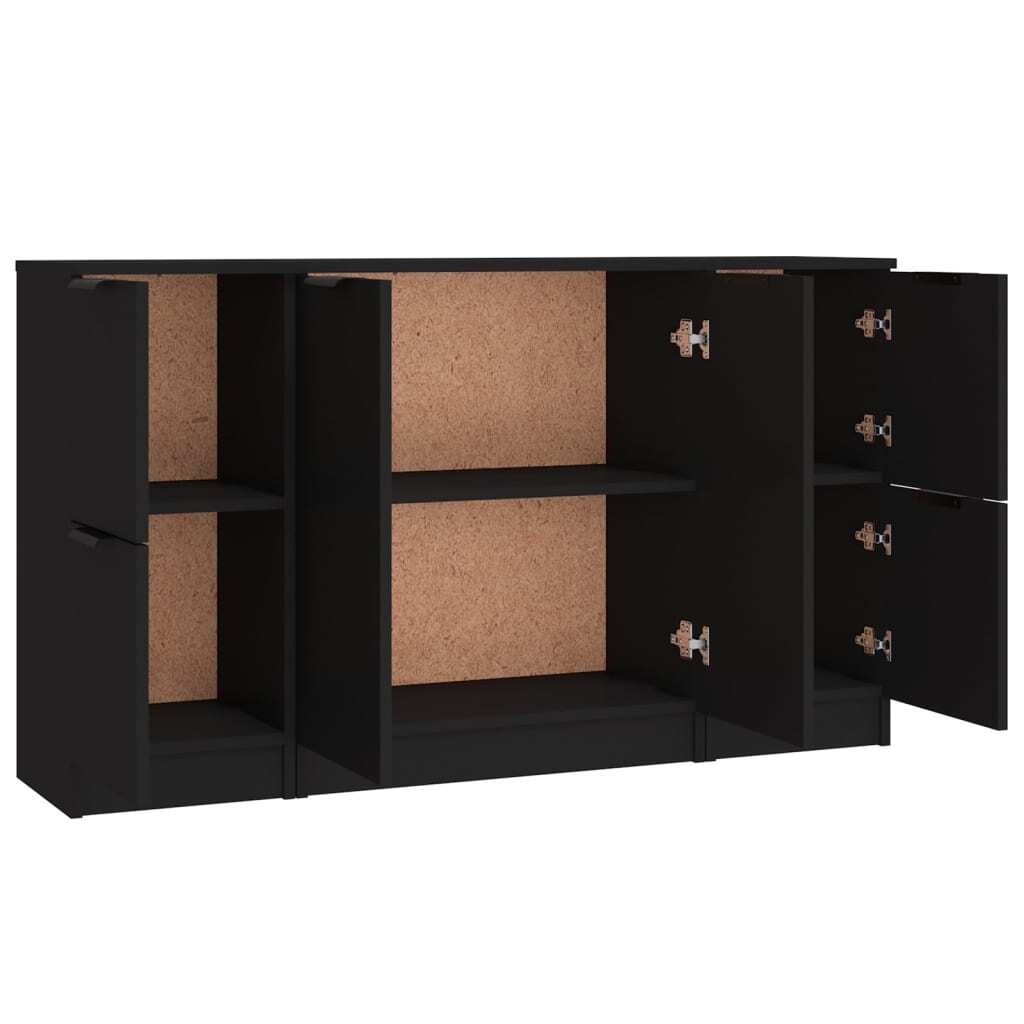 Sideboards 3 pcs Black Engineered Wood