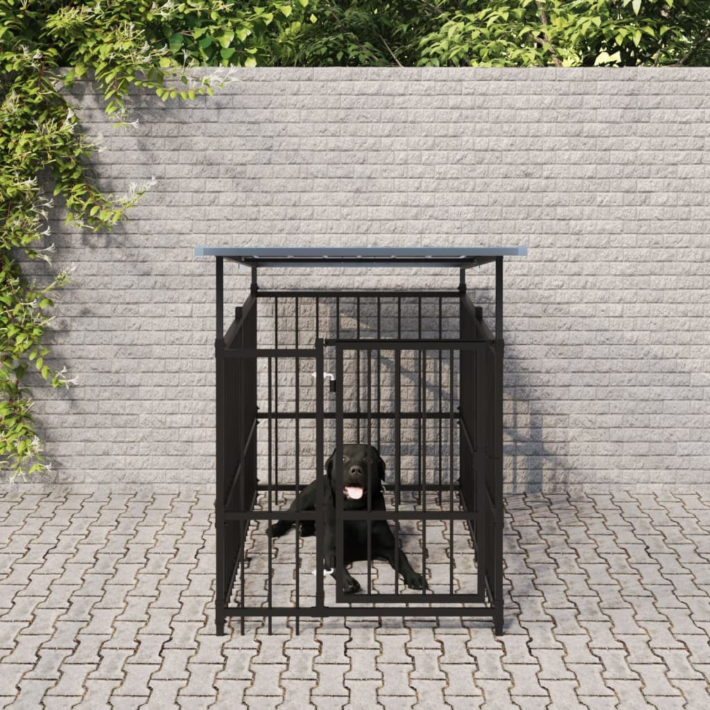 Outdoor Dog Kennel with Roof Steel 1.88 m