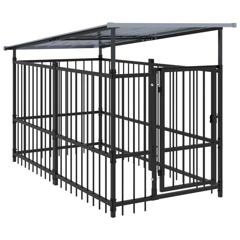 Outdoor Dog Kennel with Roof Steel 1.88 m