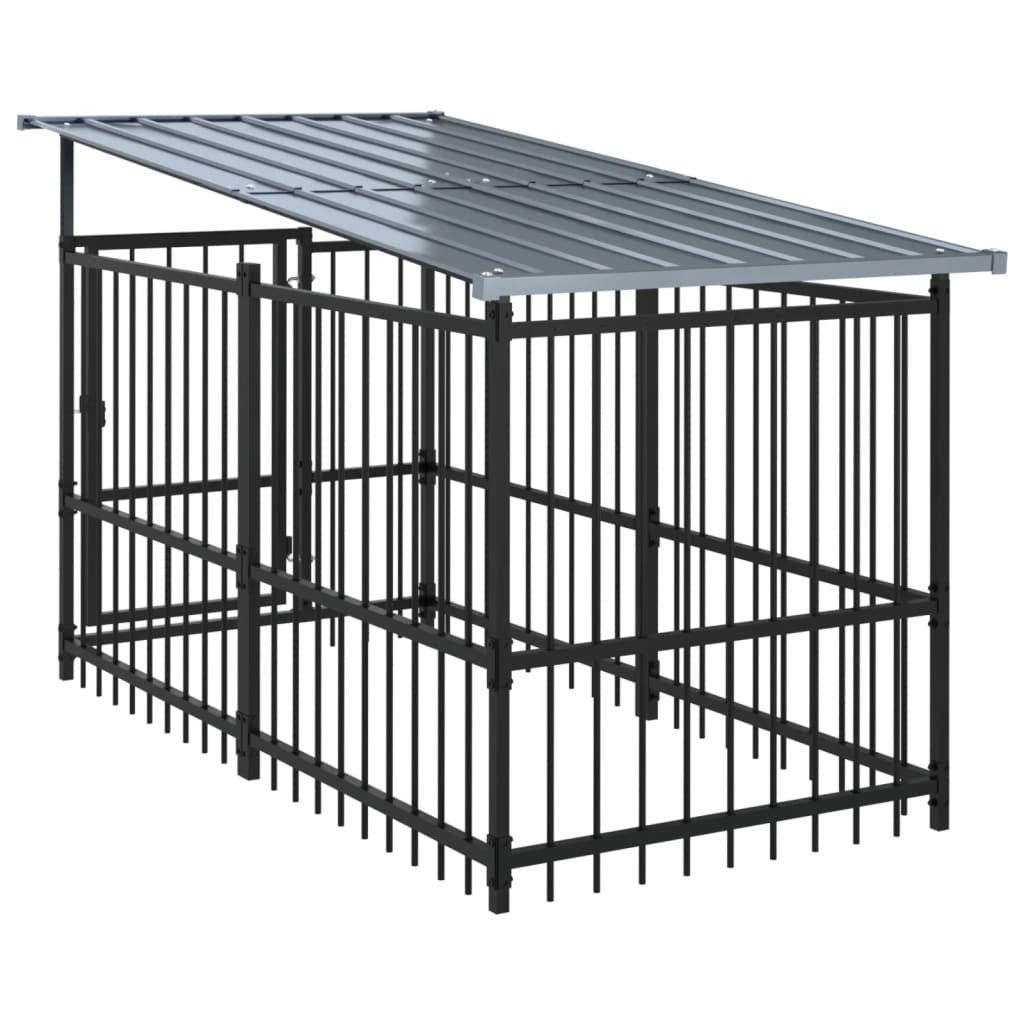 Outdoor Dog Kennel with Roof Steel 1.88 m