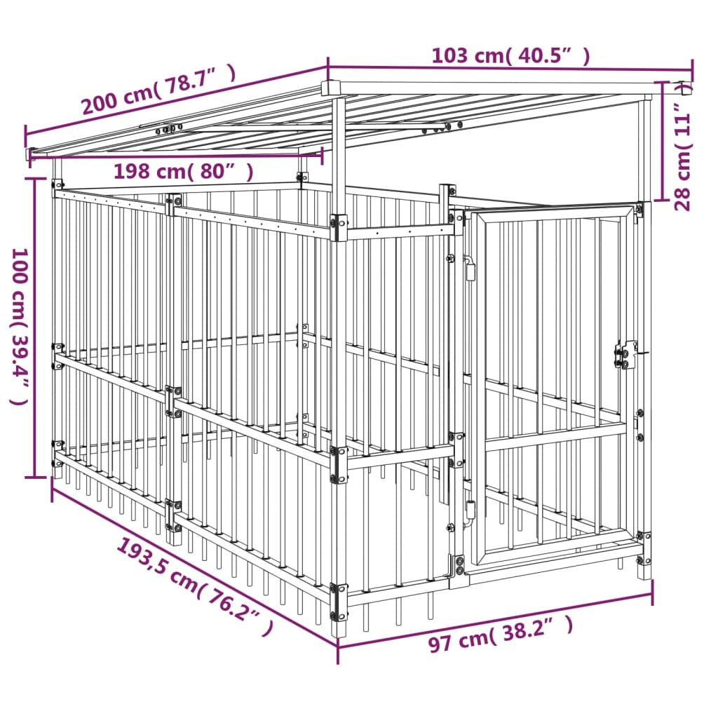 Outdoor Dog Kennel with Roof Steel 1.88 m