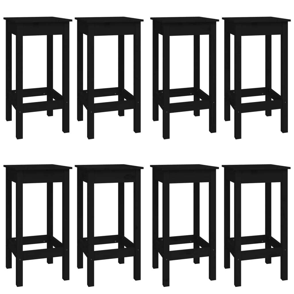 9 Piece Bar Set Black Solid Wood Pine