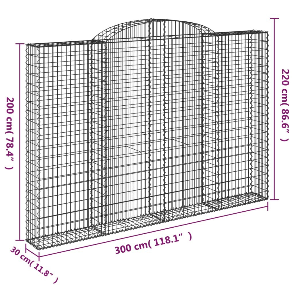 Arched Gabion Baskets 3 pcs 300x30x200/220 cm Galvanised Iron
