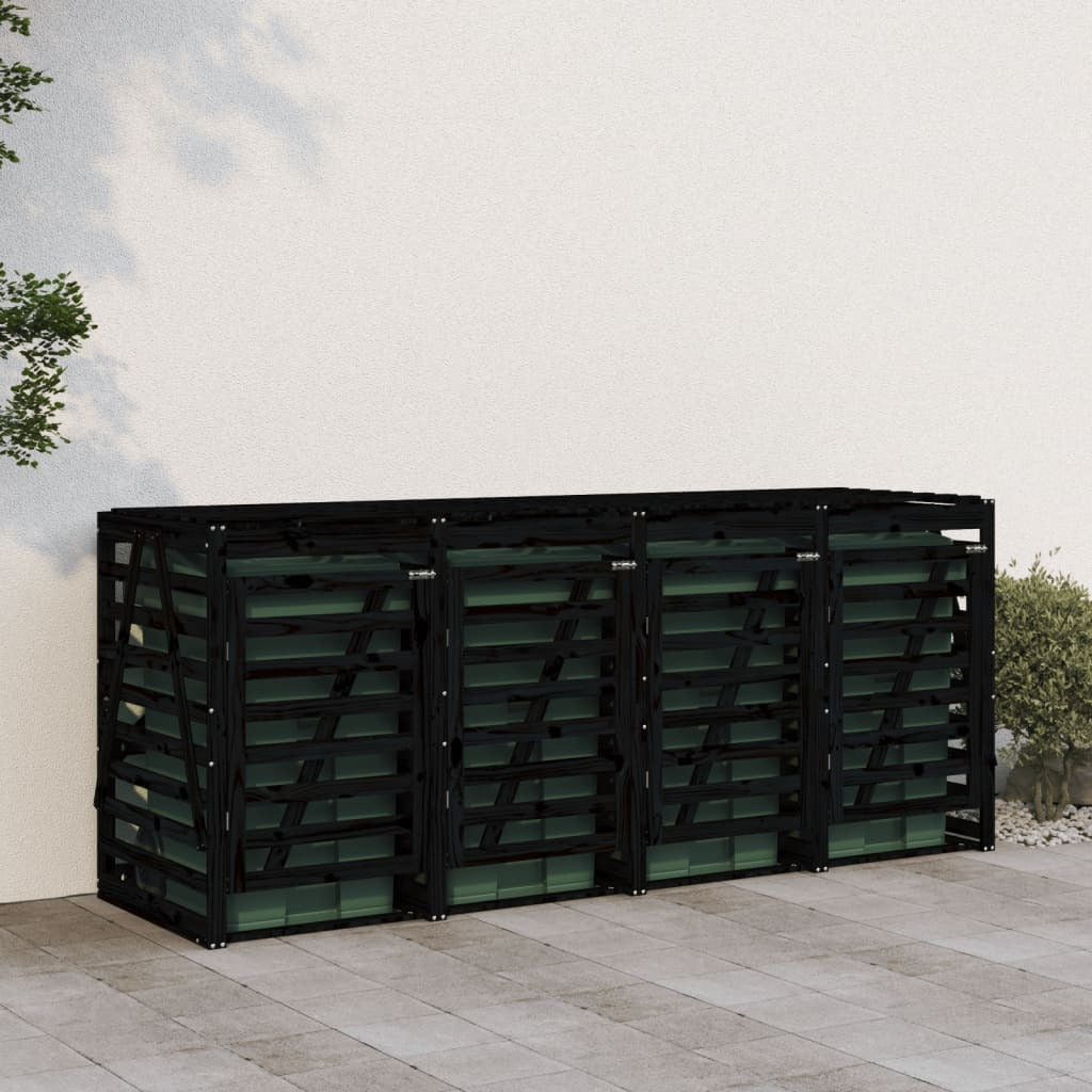 Quadruple Wheelie Bin Storage Black Solid Wood Pine