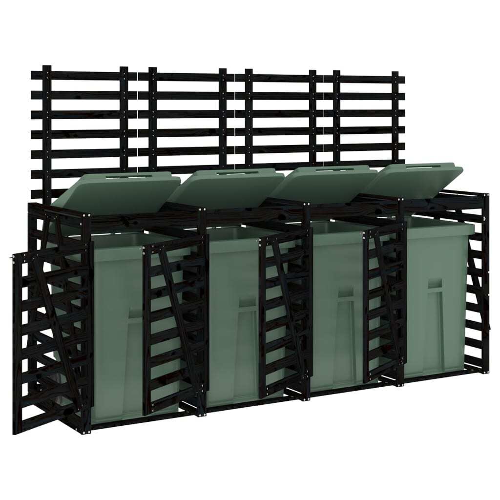 Quadruple Wheelie Bin Storage Black Solid Wood Pine