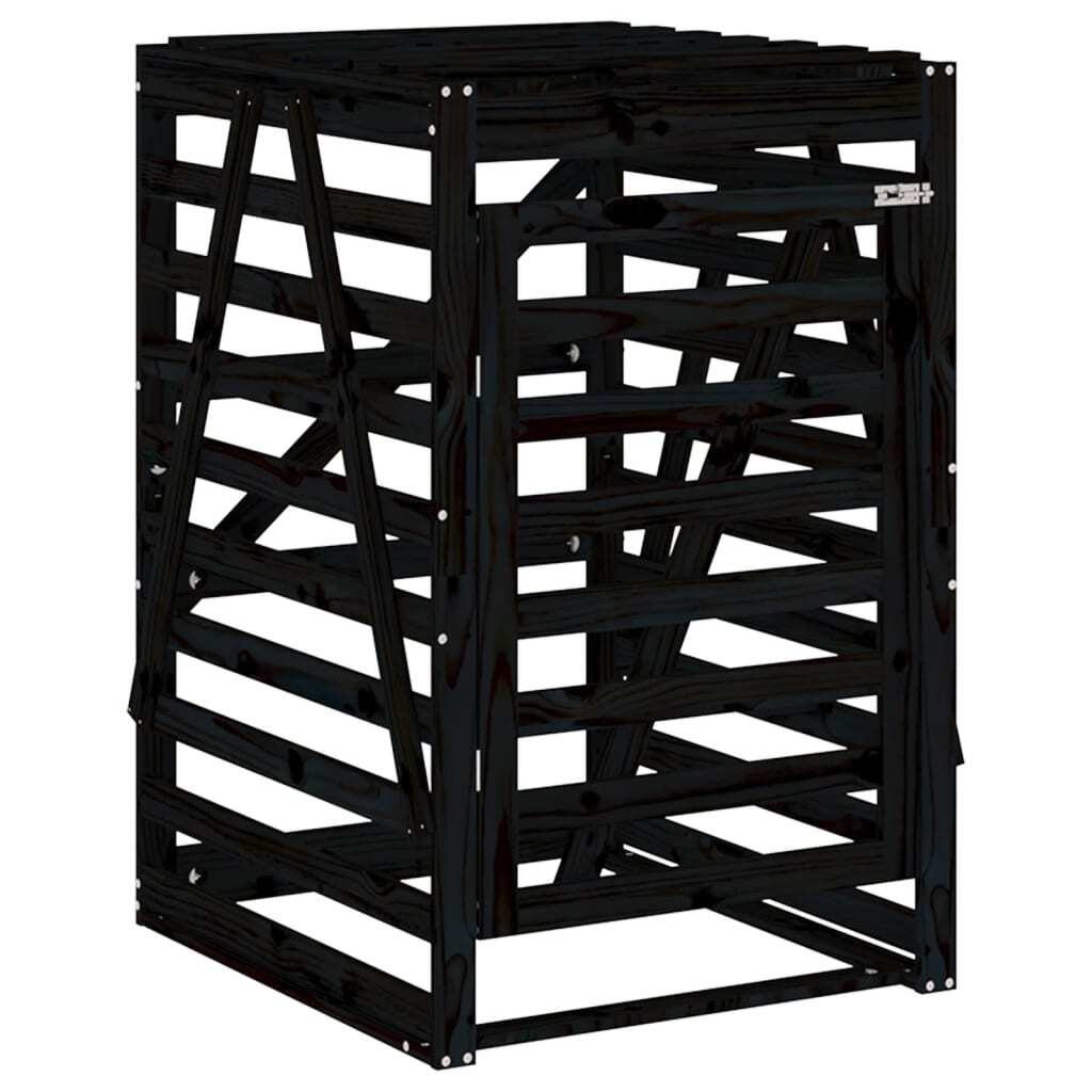 Quadruple Wheelie Bin Storage Black Solid Wood Pine