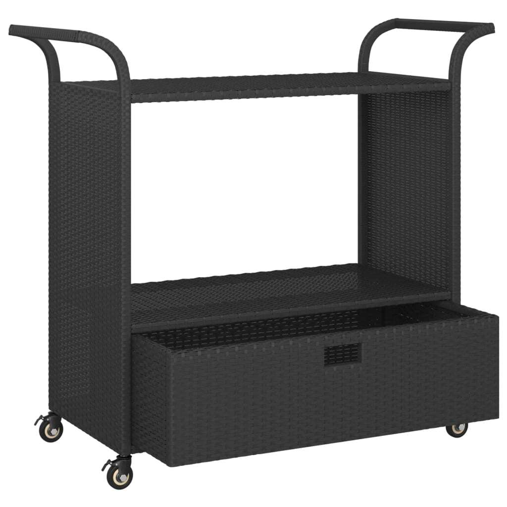 Bar Cart with Drawer Black 100x45x97 cm Poly Rattan