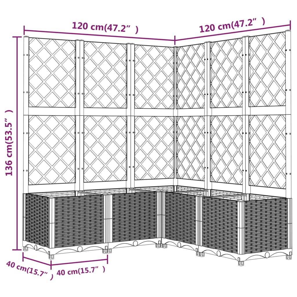 Garden Planter with Trellis Black 120x120x136 cm PP