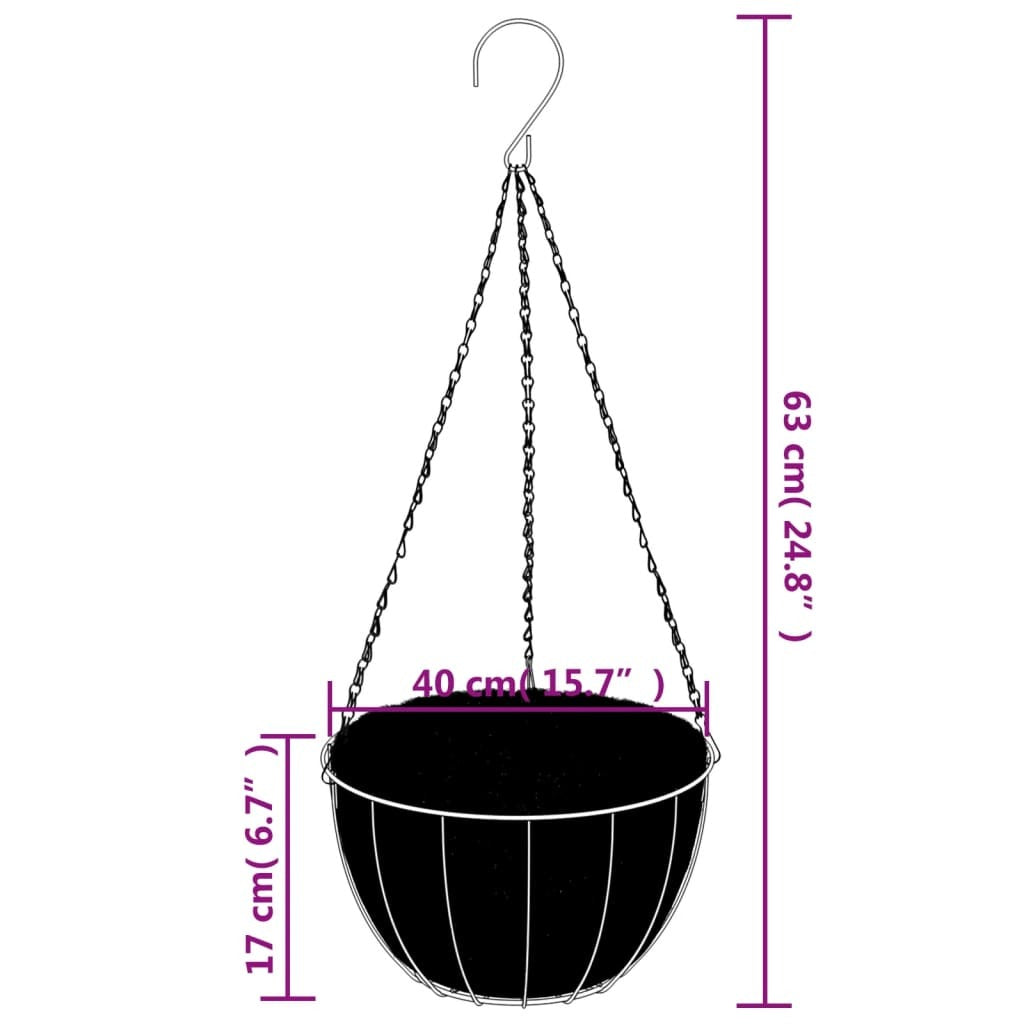 Hanging Basket Brackets with Planters 4 pcs Black Steel