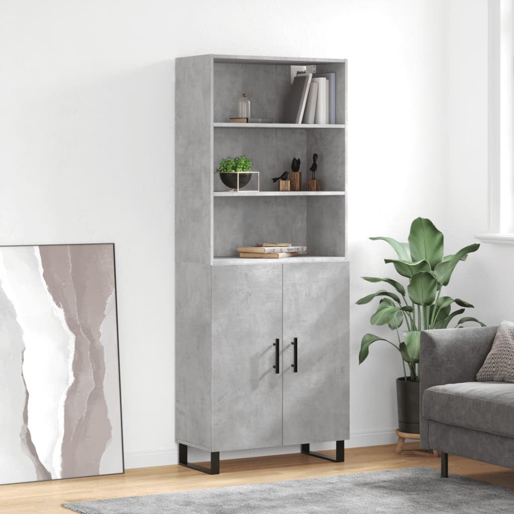 Highboard Concrete Grey 69.5x34x180 cm Engineered Wood
