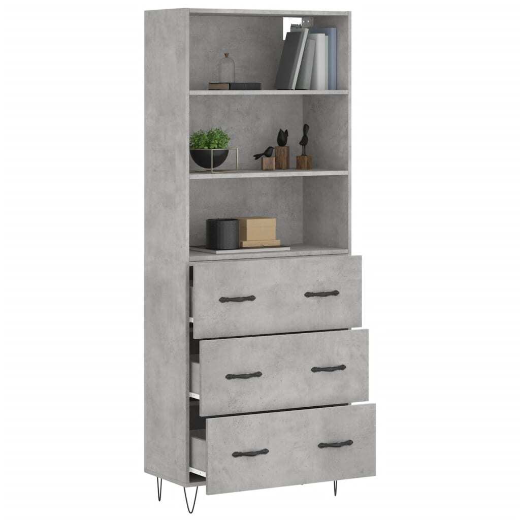 Highboard Concrete Grey 69.5x34x180 cm Engineered Wood
