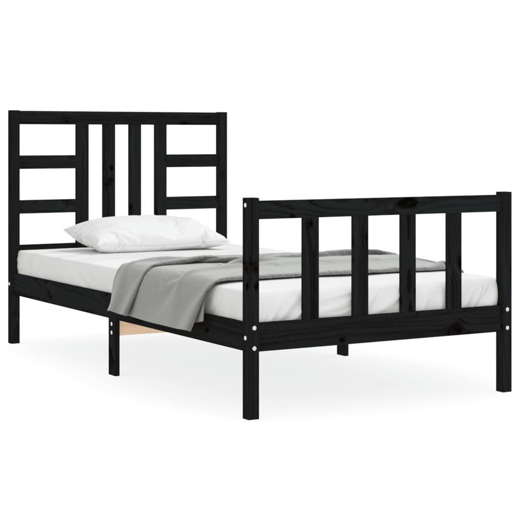 Bed Frame with Headboard Black 100x200 cm Solid Wood