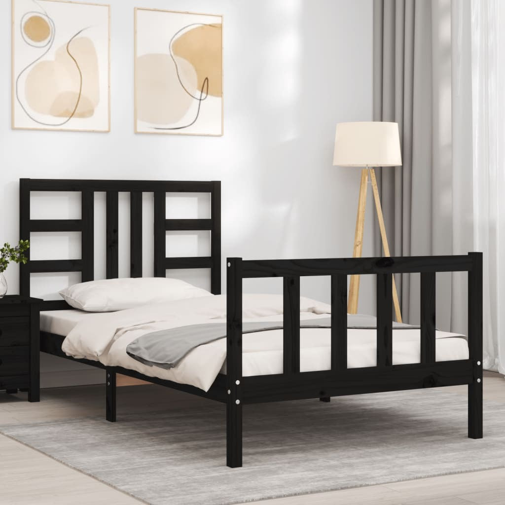 Bed Frame with Headboard Black 100x200 cm Solid Wood