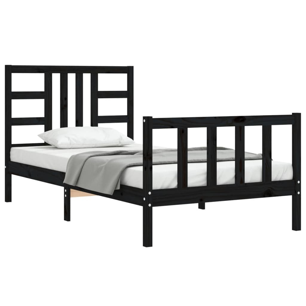 Bed Frame with Headboard Black 100x200 cm Solid Wood