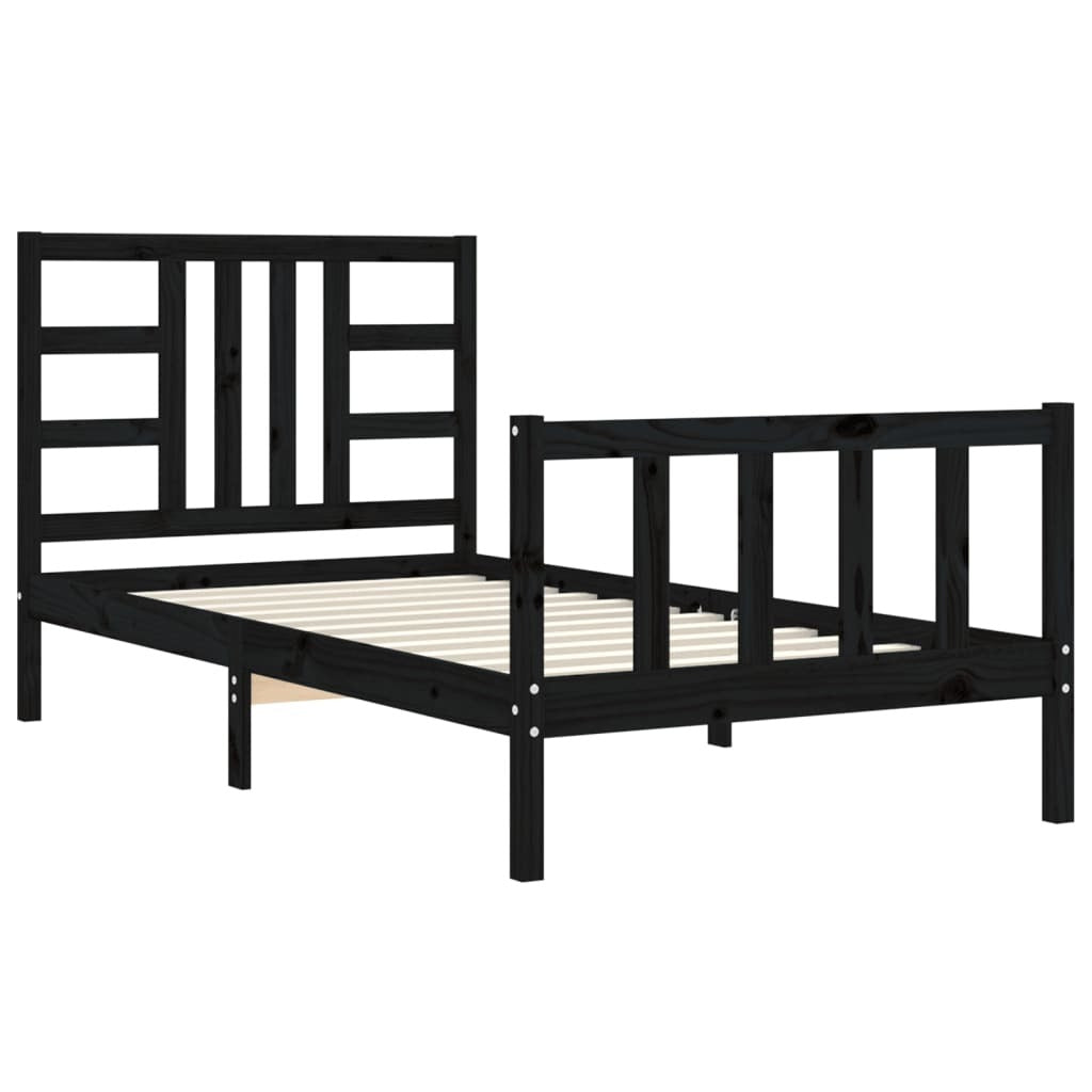 Bed Frame with Headboard Black 100x200 cm Solid Wood