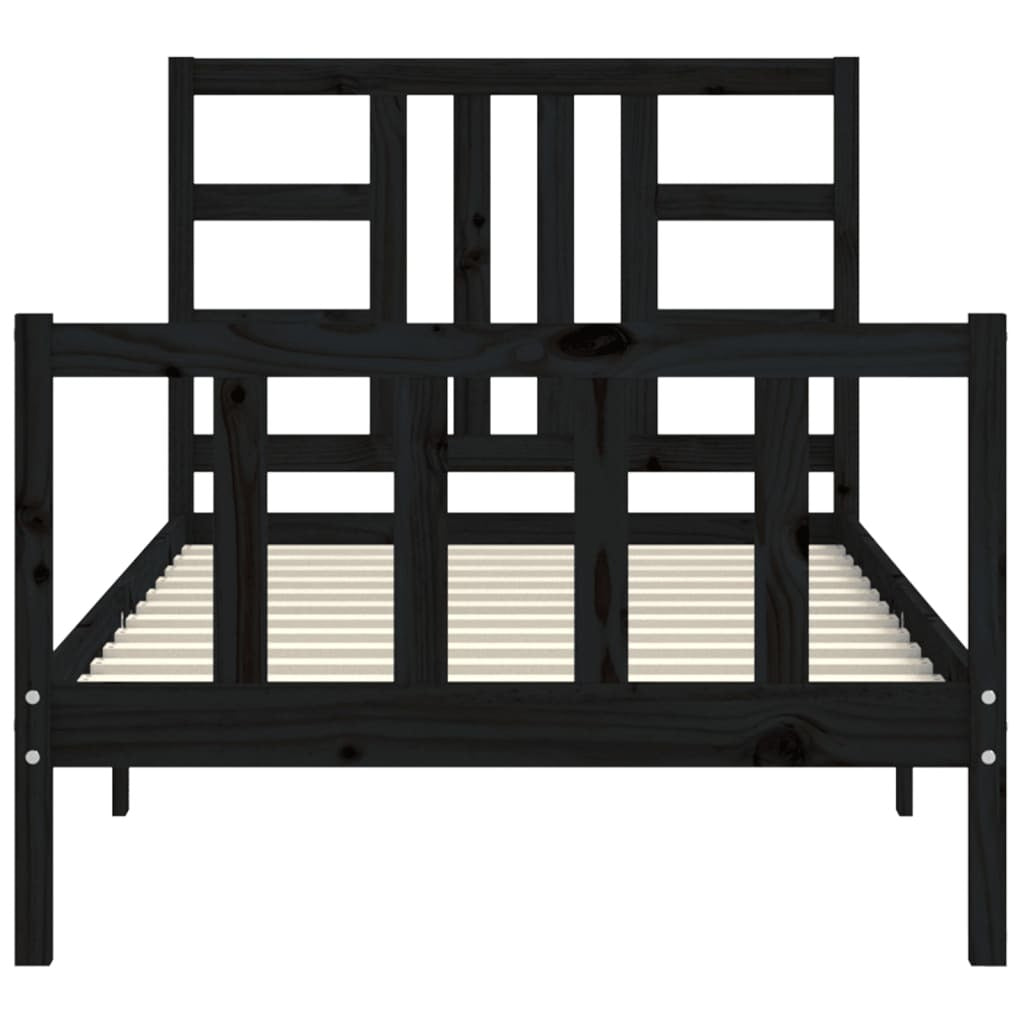 Bed Frame with Headboard Black 100x200 cm Solid Wood