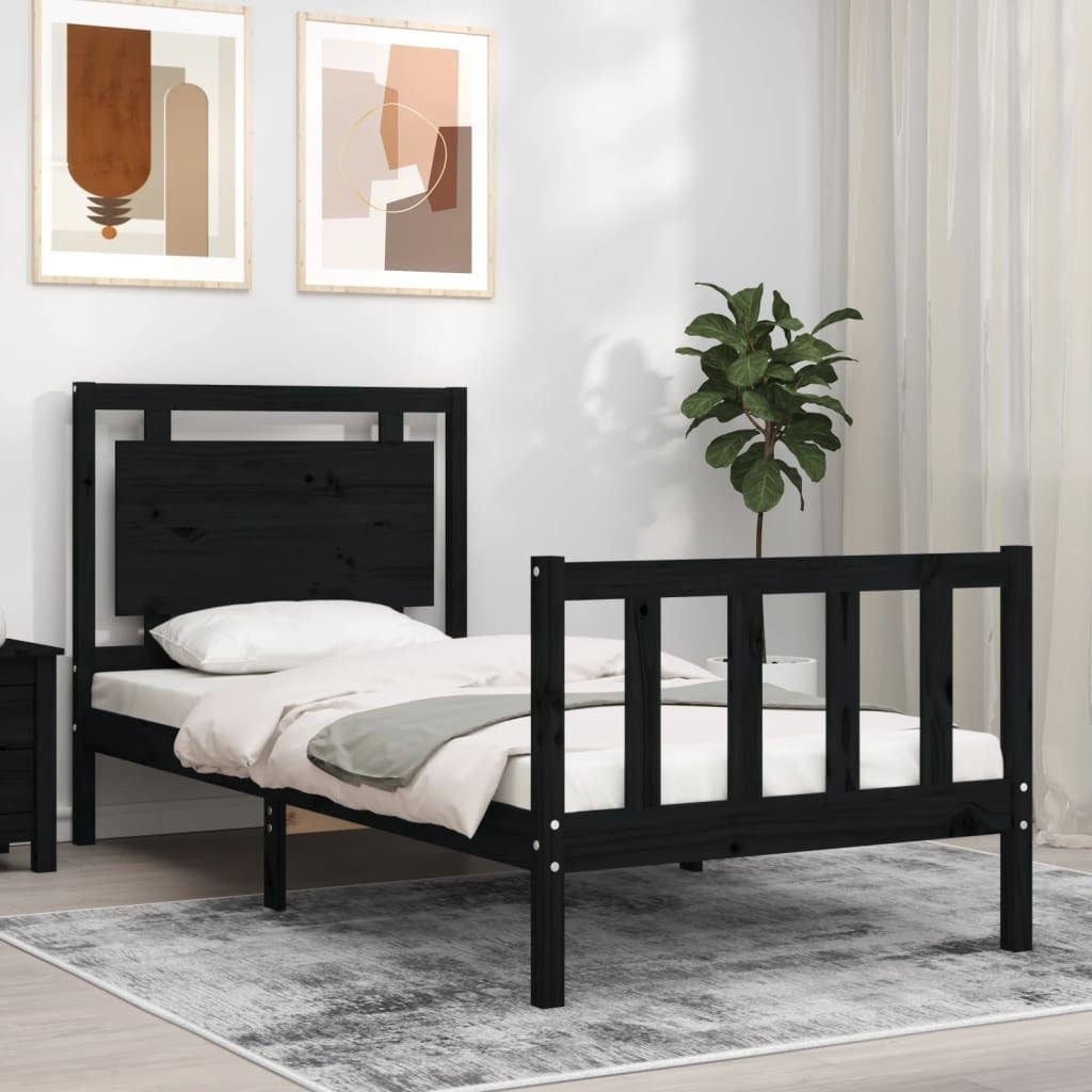 Bed Frame with Headboard Black 90x190 cm Single Solid Wood