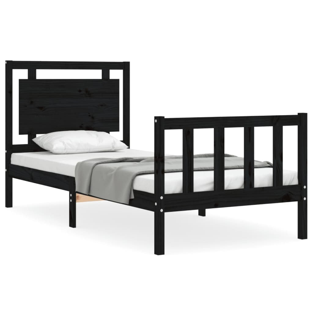 Bed Frame with Headboard Black 90x190 cm Single Solid Wood