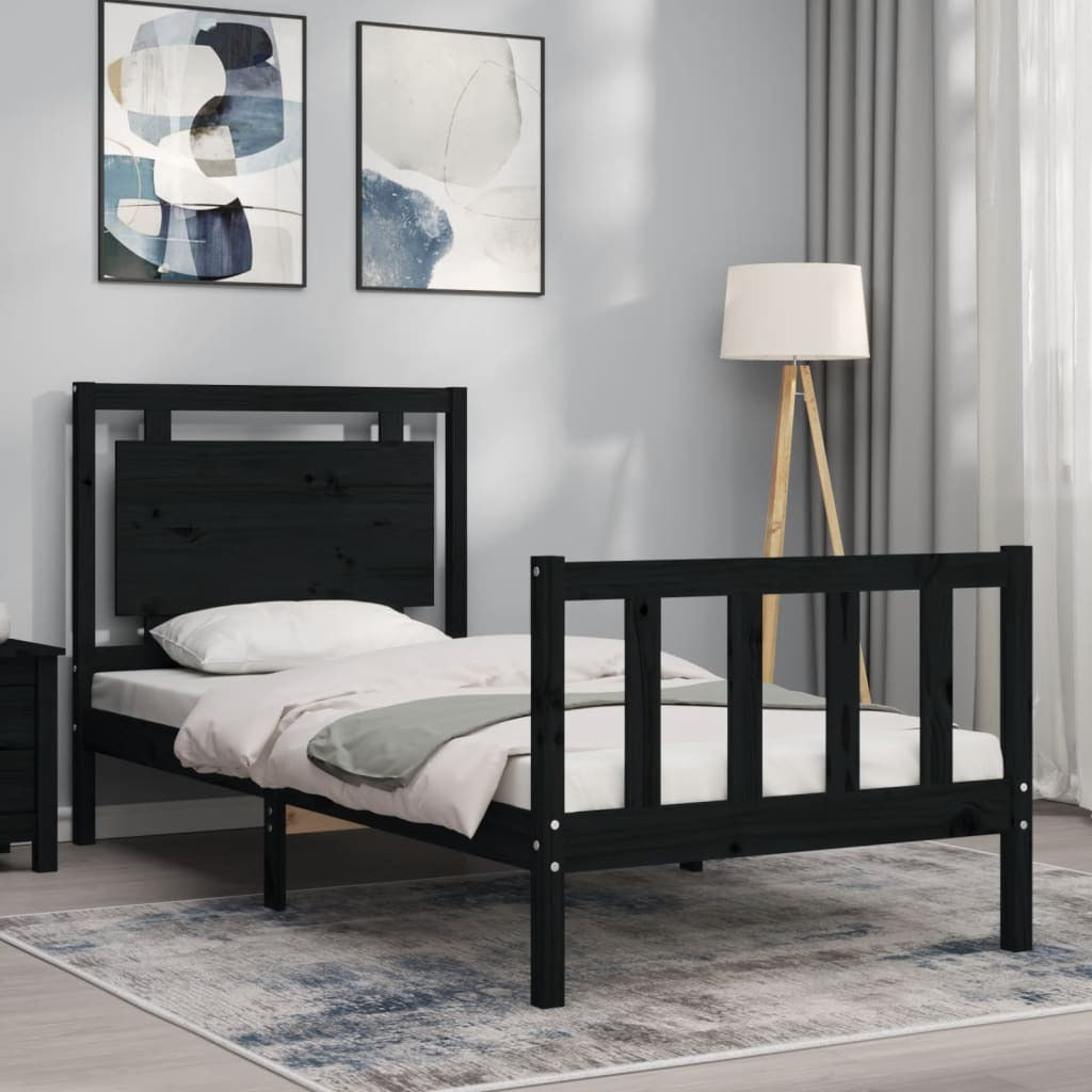 Bed Frame with Headboard Black 90x190 cm Single Solid Wood