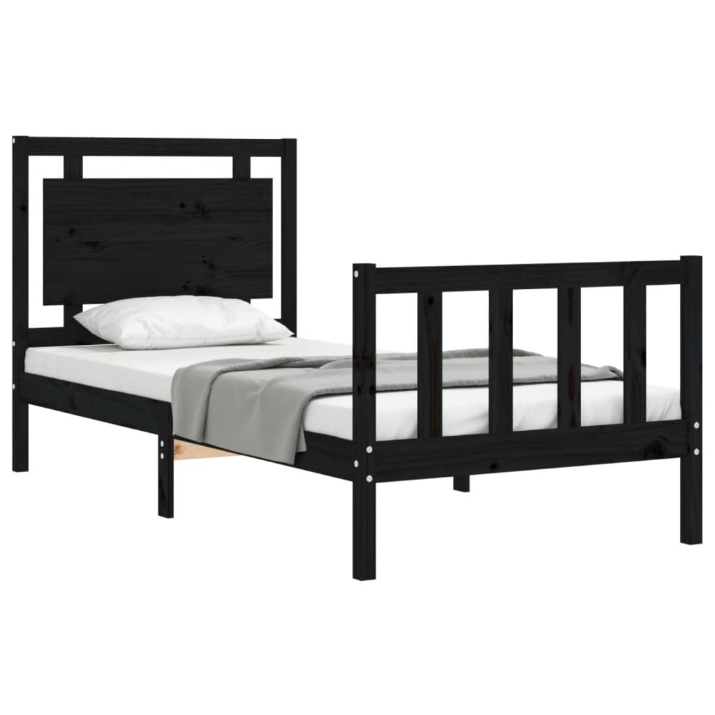 Bed Frame with Headboard Black 90x190 cm Single Solid Wood