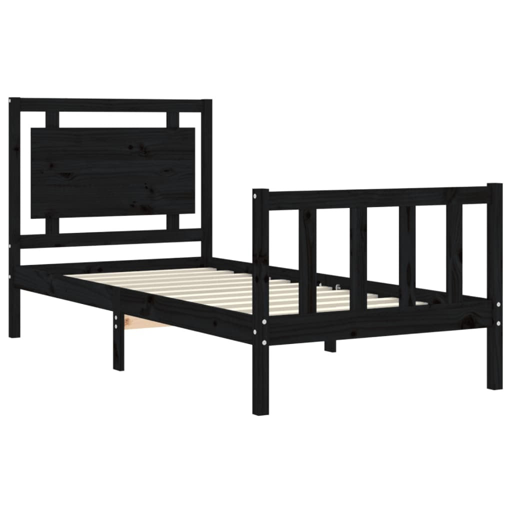 Bed Frame with Headboard Black 90x190 cm Single Solid Wood