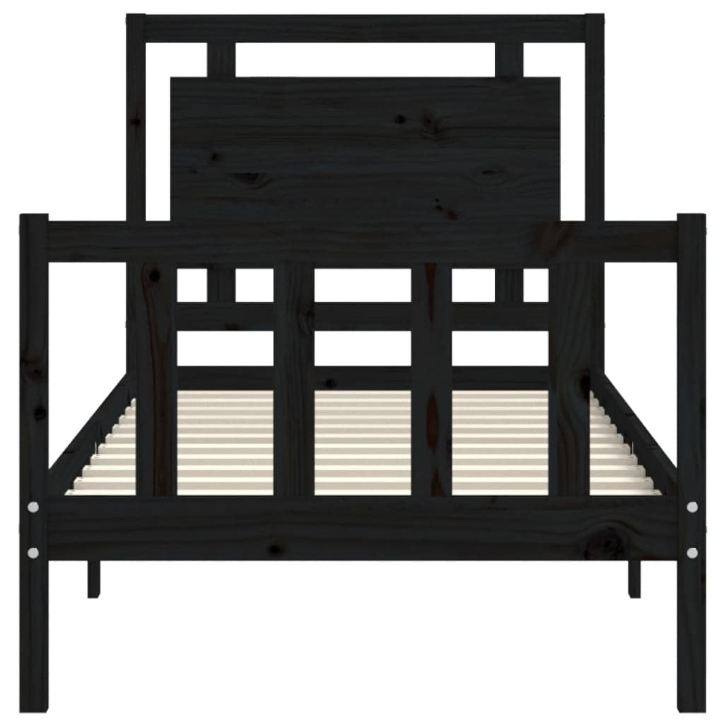 Bed Frame with Headboard Black 90x190 cm Single Solid Wood