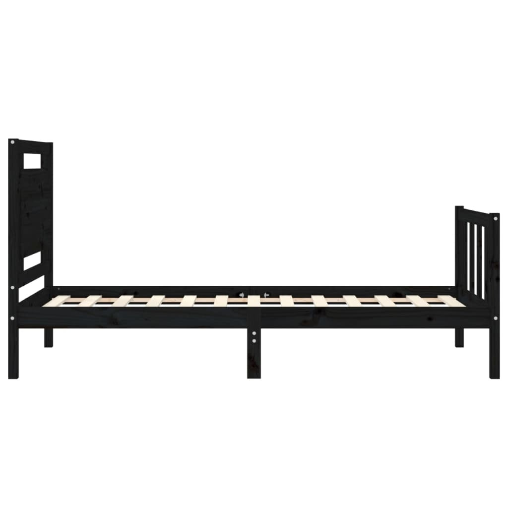 Bed Frame with Headboard Black 90x190 cm Single Solid Wood