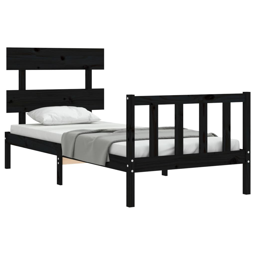 Bed Frame with Headboard Black Single Solid Wood