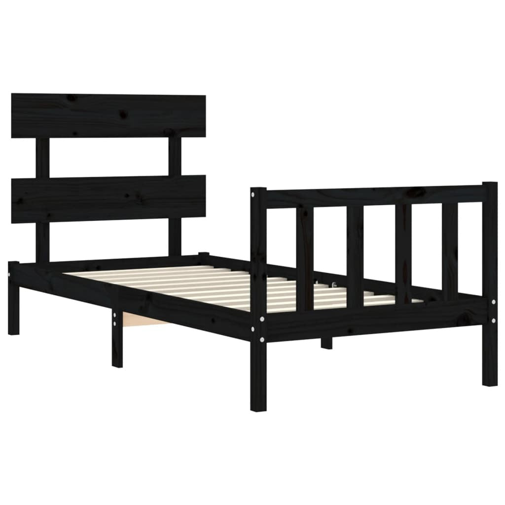 Bed Frame with Headboard Black Single Solid Wood