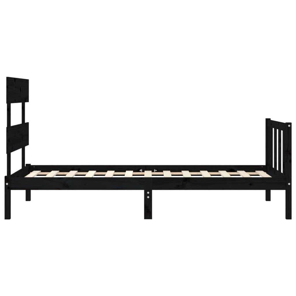 Bed Frame with Headboard Black Single Solid Wood