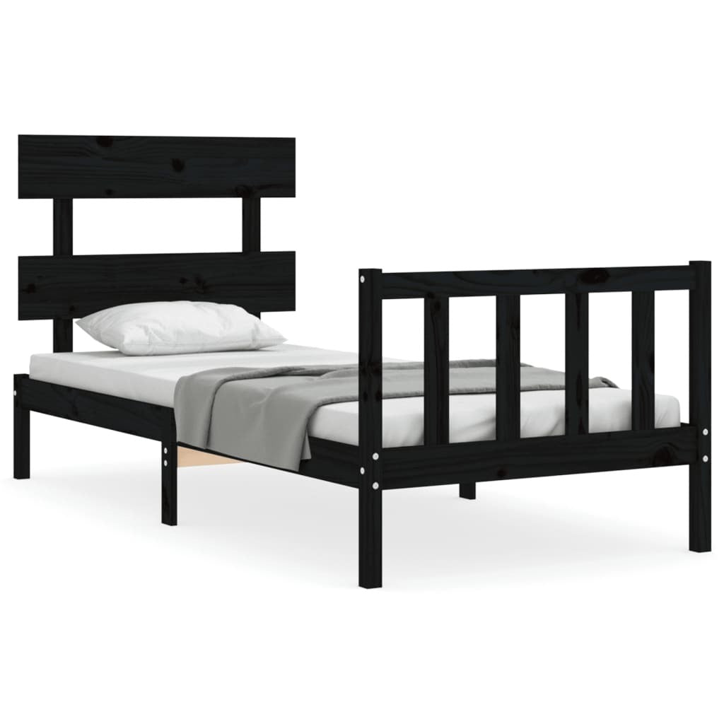 Bed Frame without Mattress Black 100x200 cm Solid Wood Pine