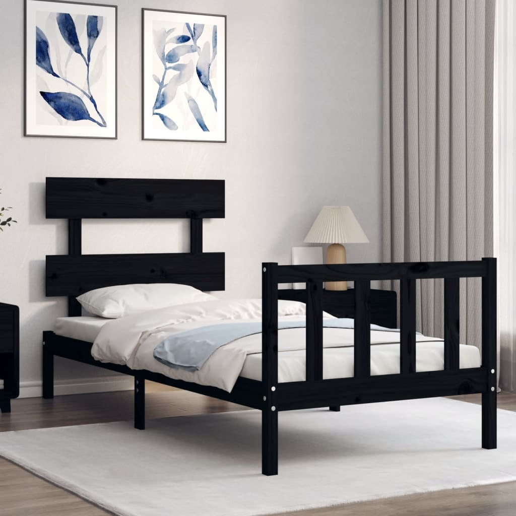 Bed Frame without Mattress Black 100x200 cm Solid Wood Pine