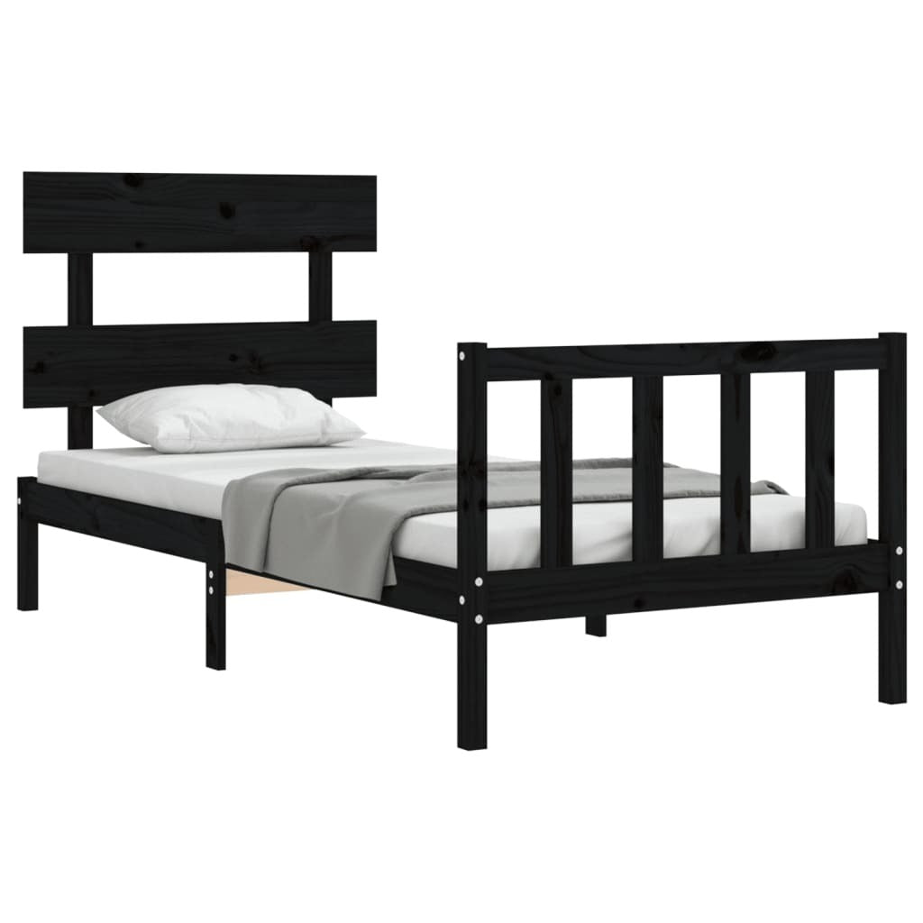 Bed Frame without Mattress Black 100x200 cm Solid Wood Pine