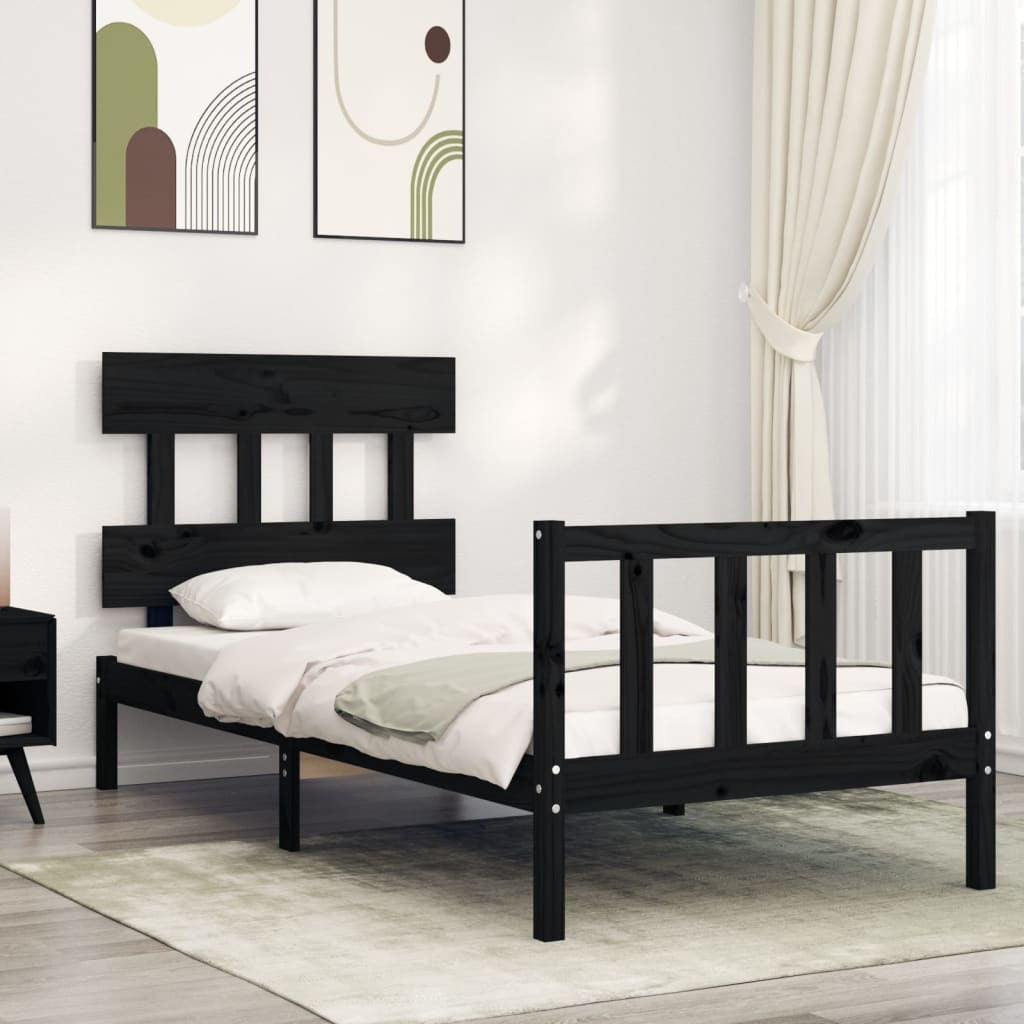 Bed Frame with Headboard Black 100x200 cm Solid Wood