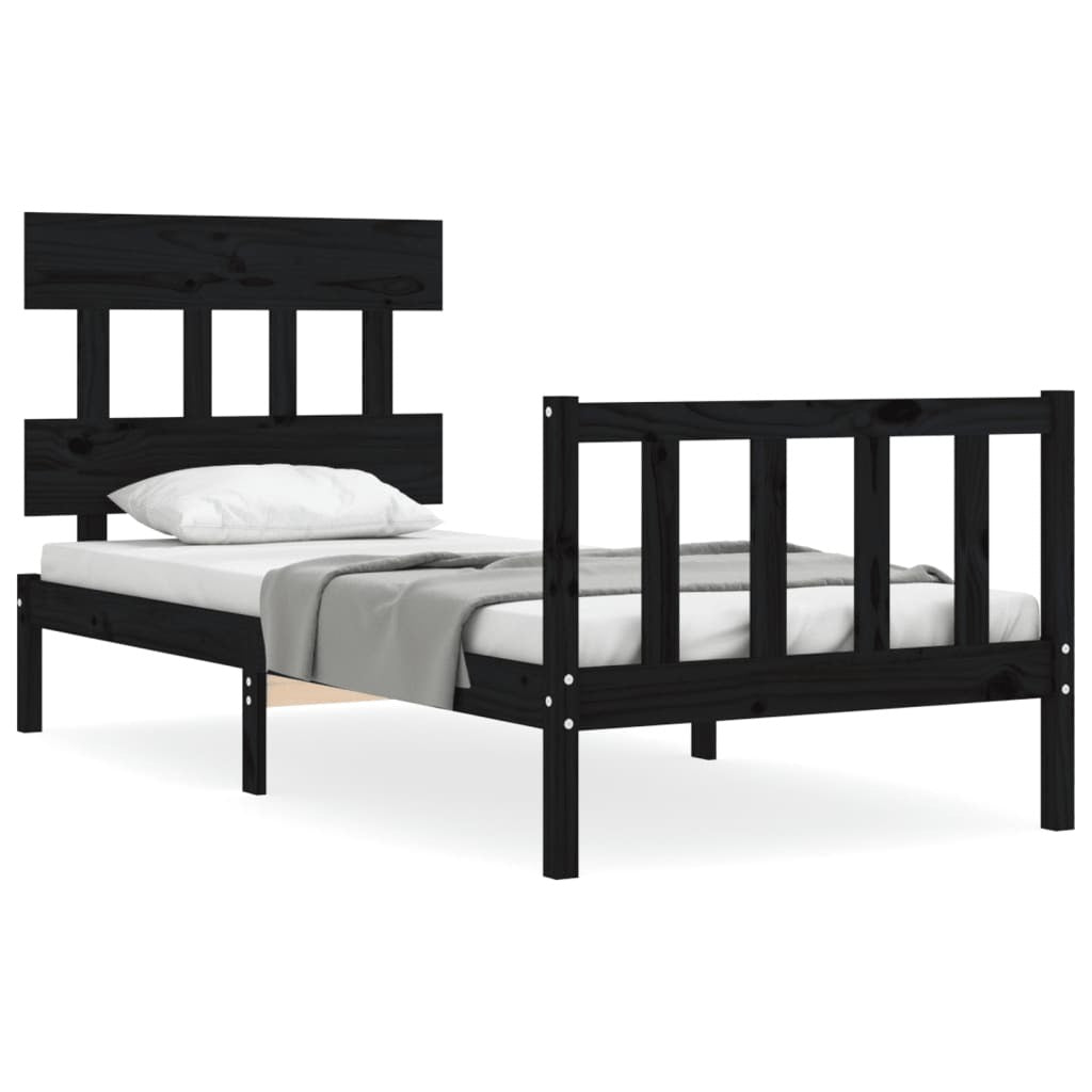 Bed Frame with Headboard Black 100x200 cm Solid Wood