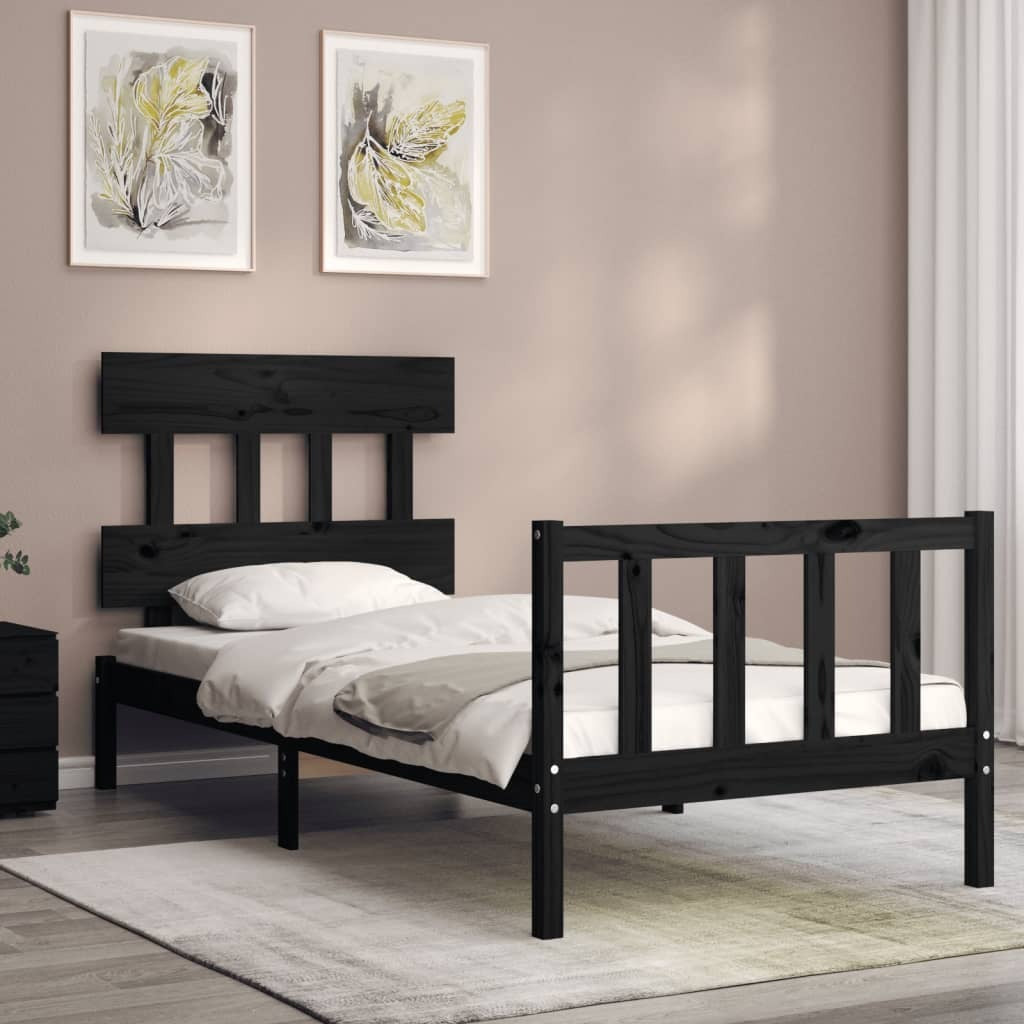 Bed Frame with Headboard Black 100x200 cm Solid Wood