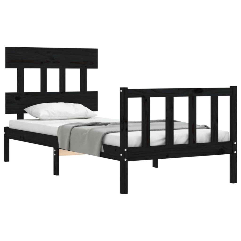 Bed Frame with Headboard Black 100x200 cm Solid Wood