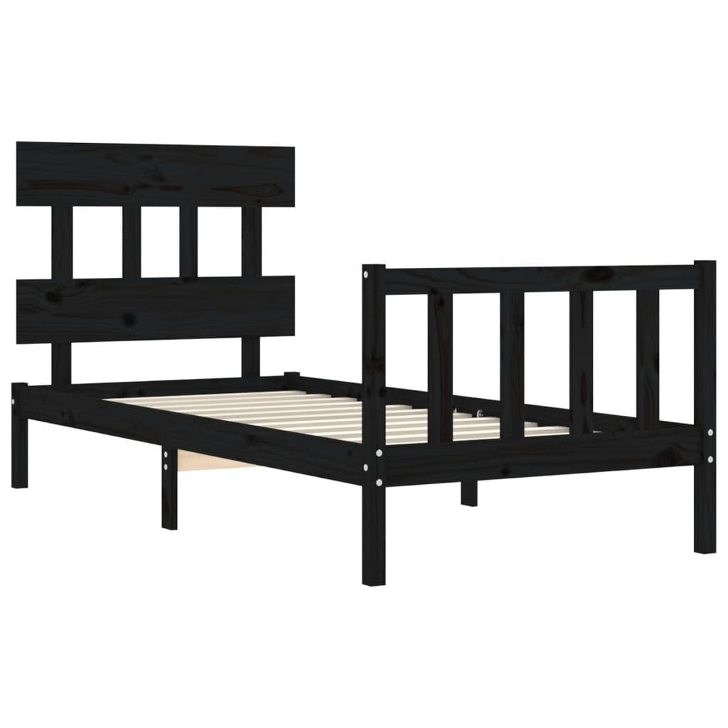 Bed Frame with Headboard Black 100x200 cm Solid Wood