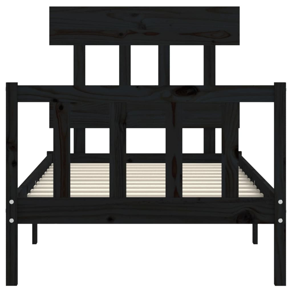 Bed Frame with Headboard Black 100x200 cm Solid Wood