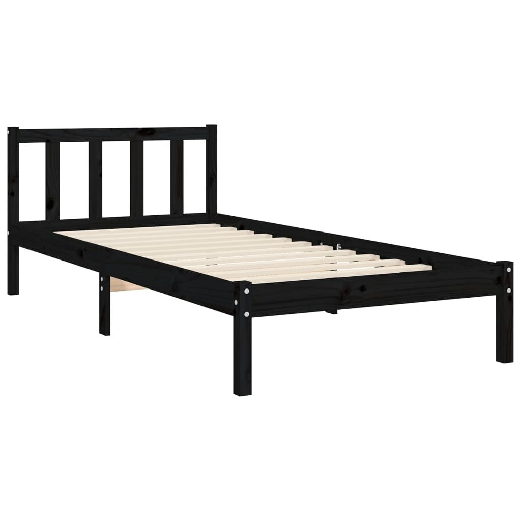 Bed Frame with Headboard Black 100x200 cm Solid Wood