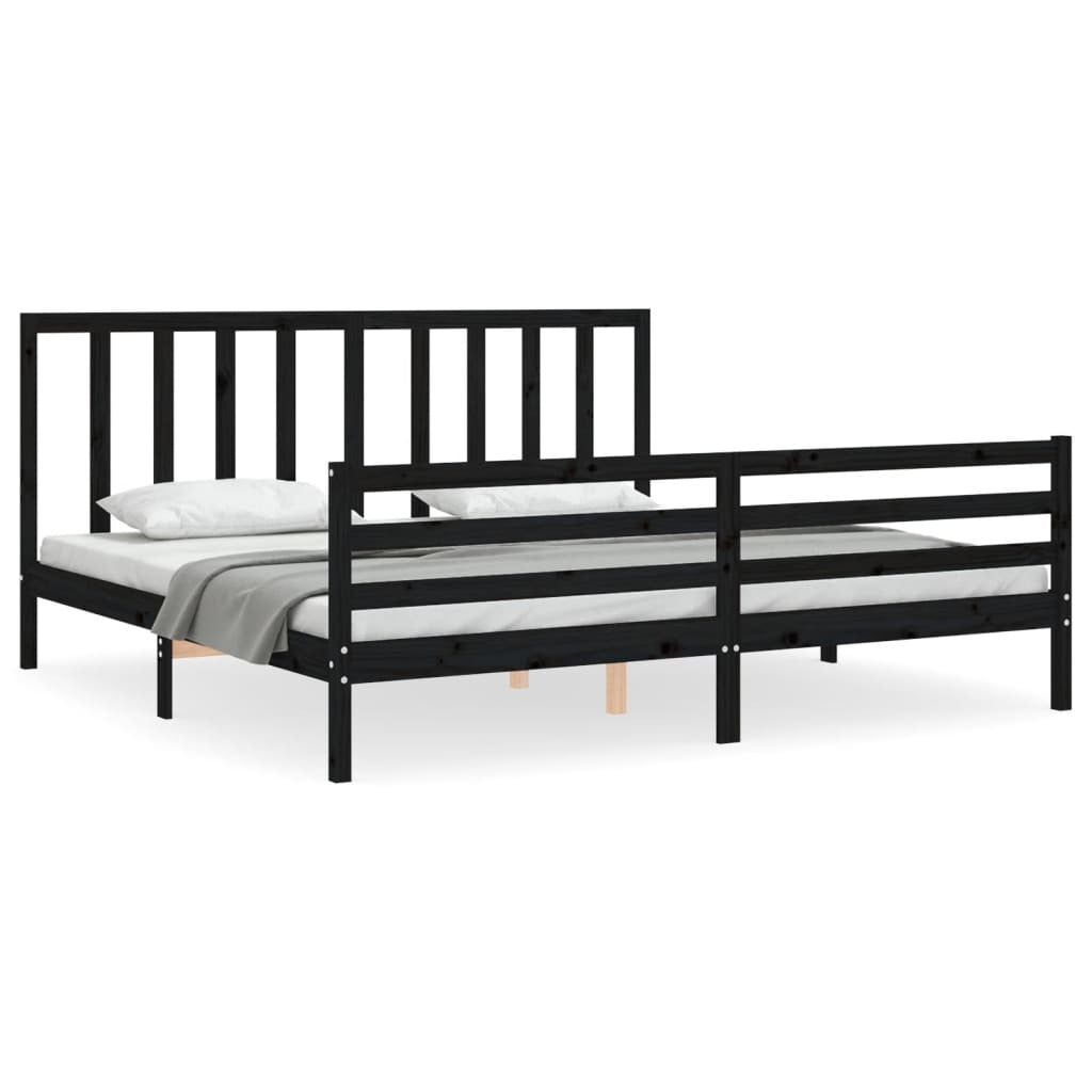 Bed Frame with Headboard Black 200x200 cm Solid Wood